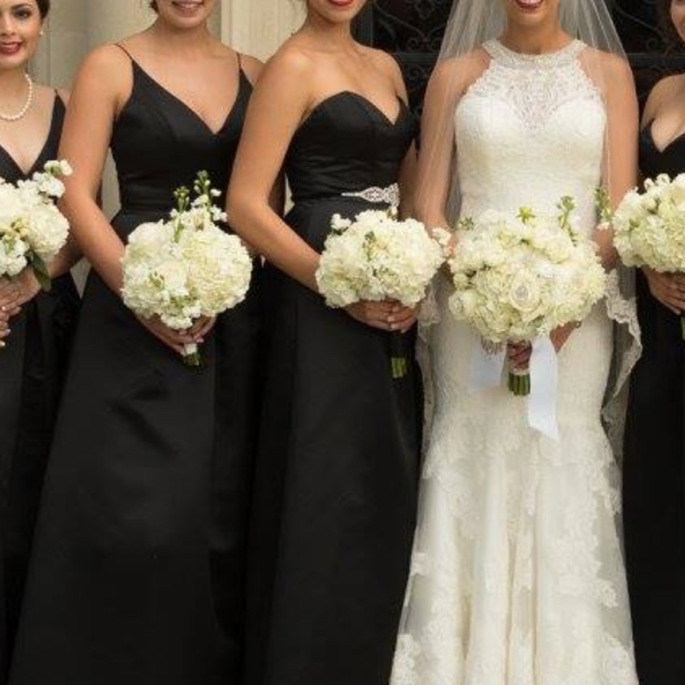 Haley Paige black satin strapless  gown